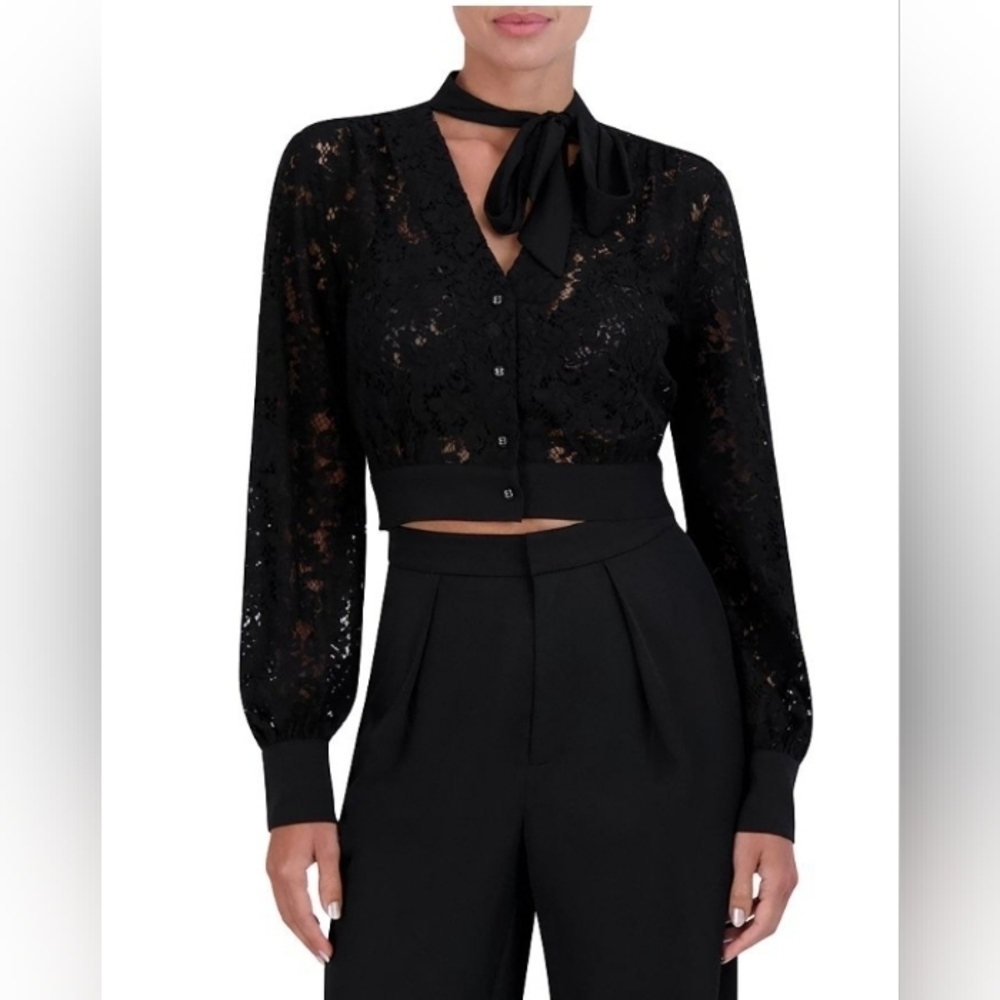 Bcbg Maxazria lace top with neck tie